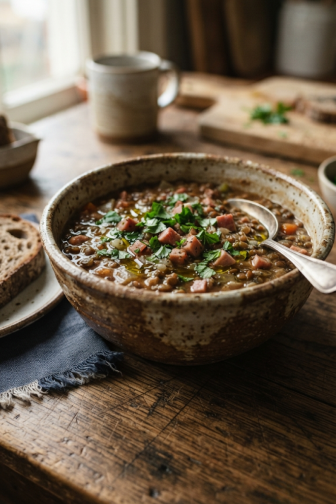 Simple Slow Cooker Ham and Lentil Soup