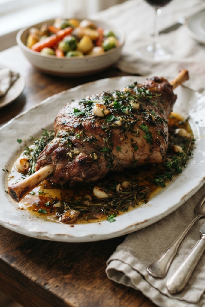 Slow Cooker Leg of Lamb with Herbs and Garlic