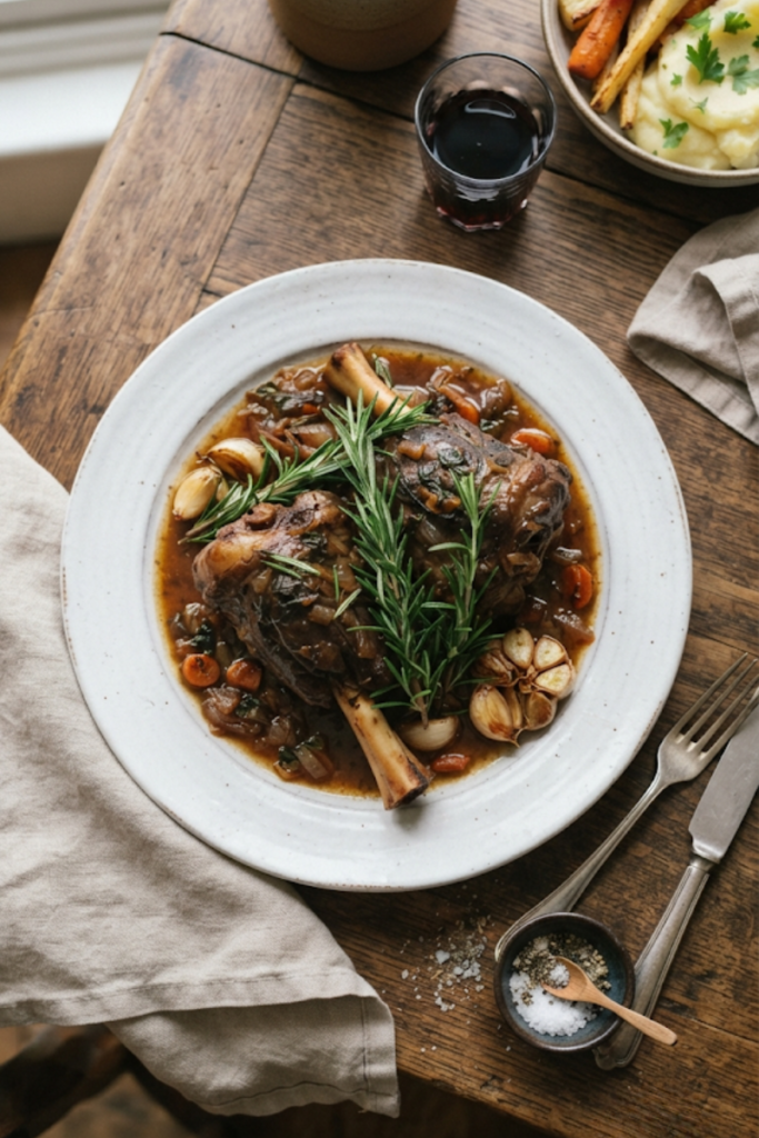 Savory Rosemary Garlic Lamb Shanks
