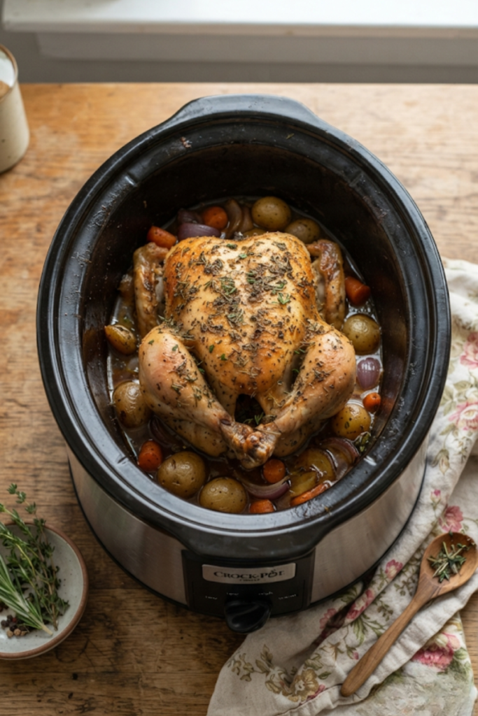 Slow Cooker Garlic Herb Whole Chicken