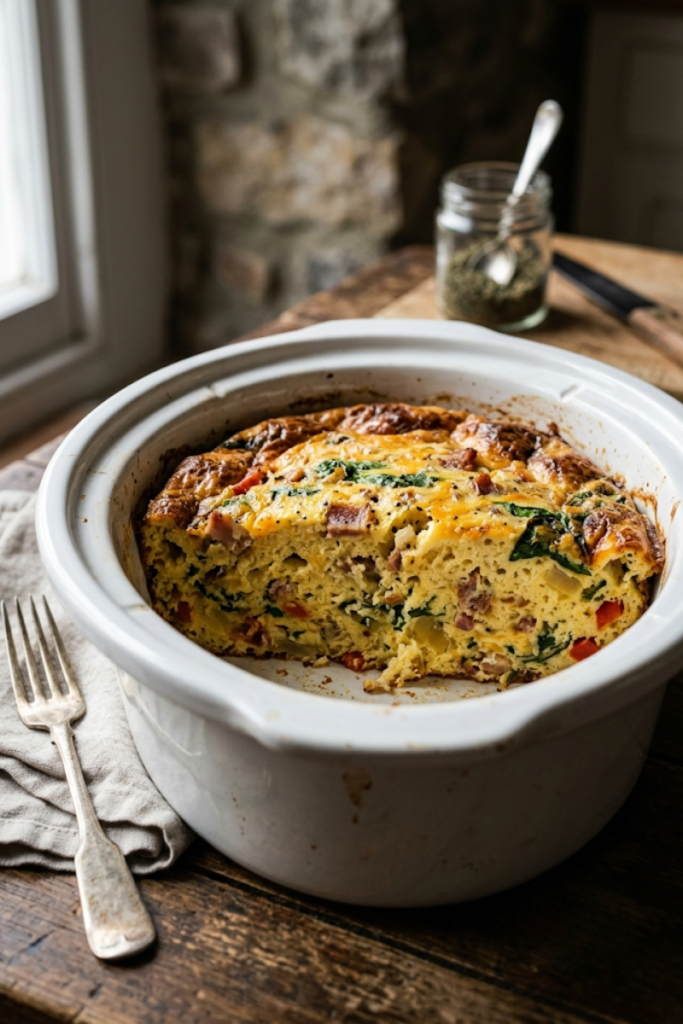 Ham, Cheese, and Spinach Crustless Quiche