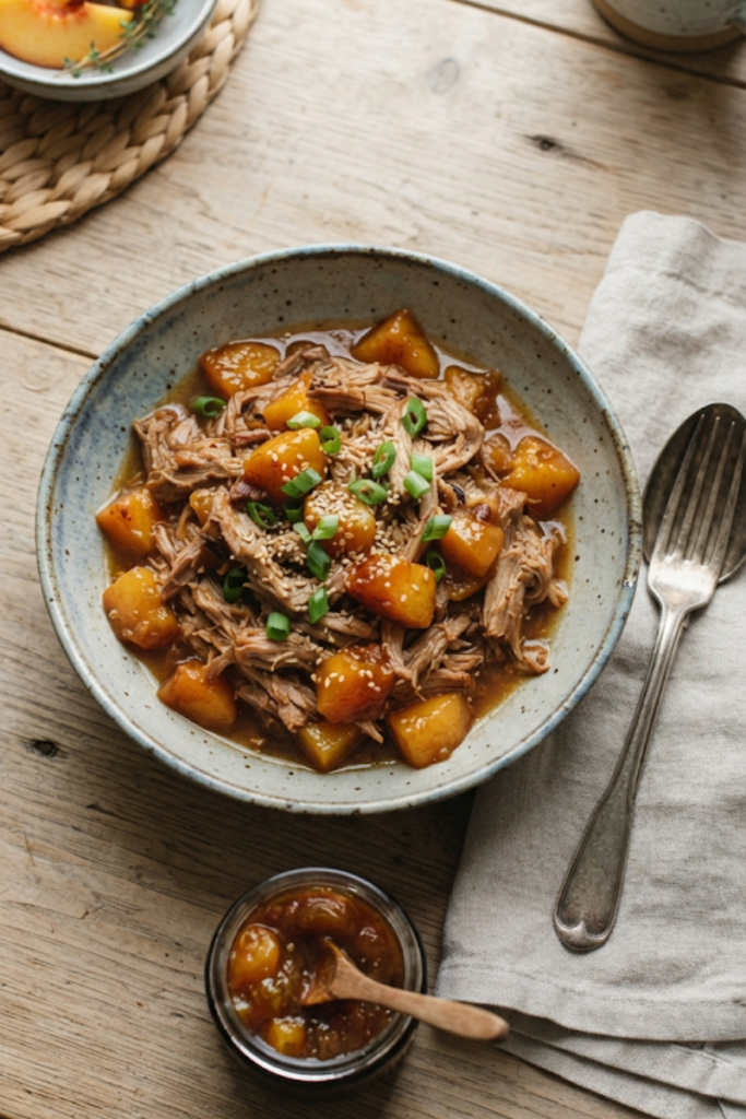 Slow Cooker Pulled Pork with Peach Glaze