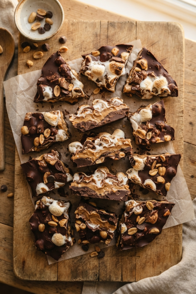 Crockpot Chocolate Peanut Butter Marshmallow Bark