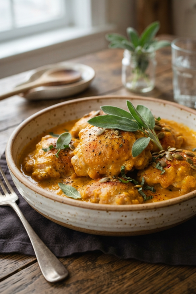 Creamy Pumpkin and Sage Chicken Thighs