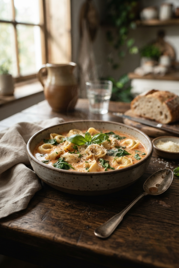 Crockpot Creamy Tortellini and Spinach Soup