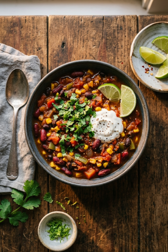 Spicy Three-Bean Vegetarian Chili