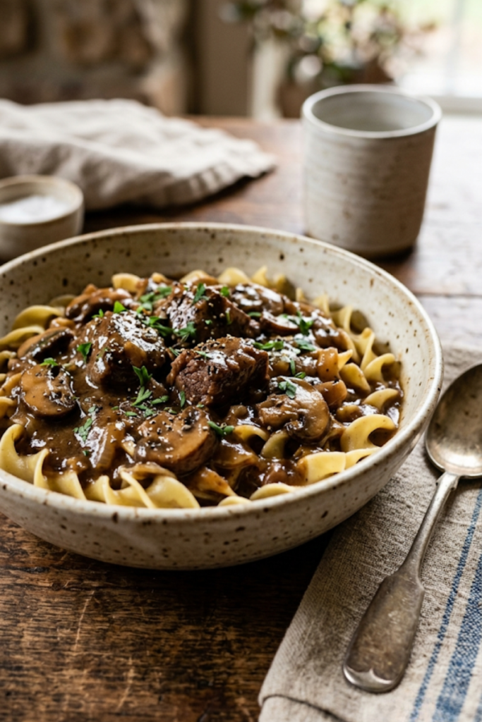 Creamy Mushroom and Beef Stroganoff